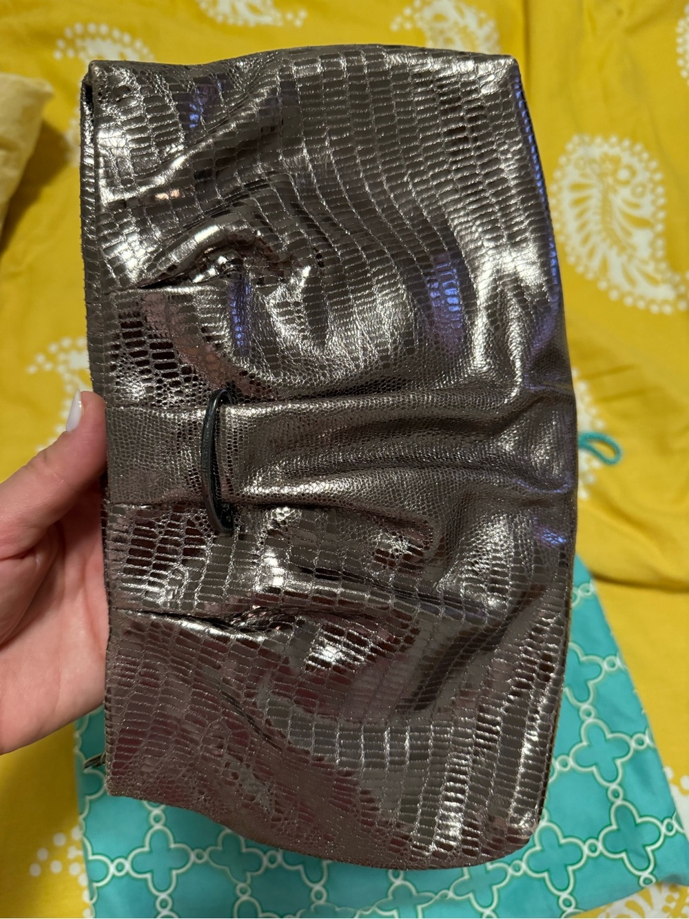 Stella & Dot Metallic Gunmetal Textured Clutch